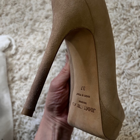 Jimmy Choo suede neutral pumps heels platform 37 US 7 beige tan - Picture 3 of 14